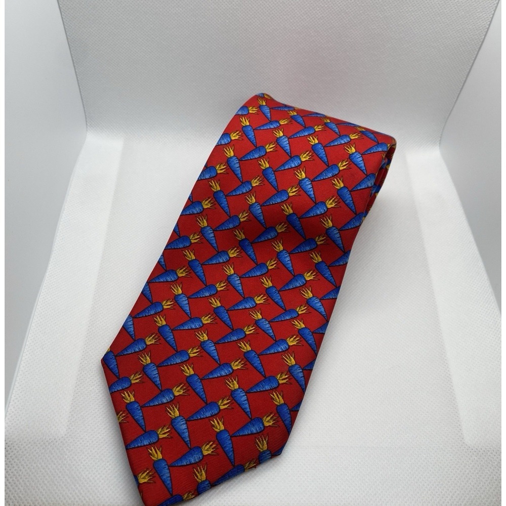 HARRODS Men's‎ 100% Silk Necktie Designer Vegetable Red Blue Carrots 58" Office